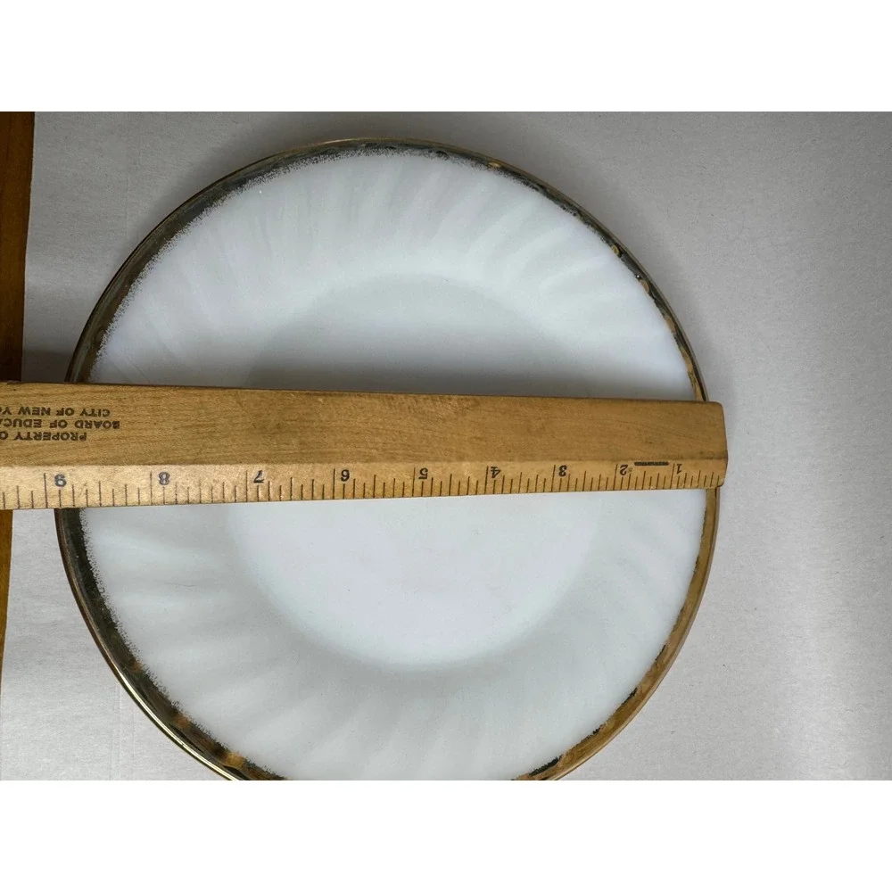 Fire-King Milk Glass Swirl Gold Rim Luncheon Plate 9
